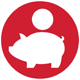 Red circle icon with white piggy bank